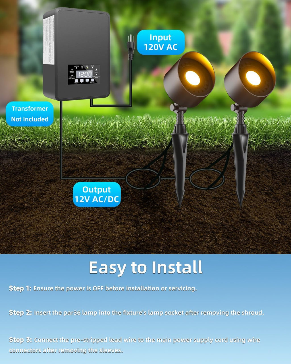 PAR36 LED Bulb 12V - 24V 10W IP67 PAR36 LED Landscape Bulb 2700K 850lm 75W/50W Traditional Low Voltage Landscape Spotlight Replacement G53 Base Flood Light/RV/Track Light Warm White 2-Pack