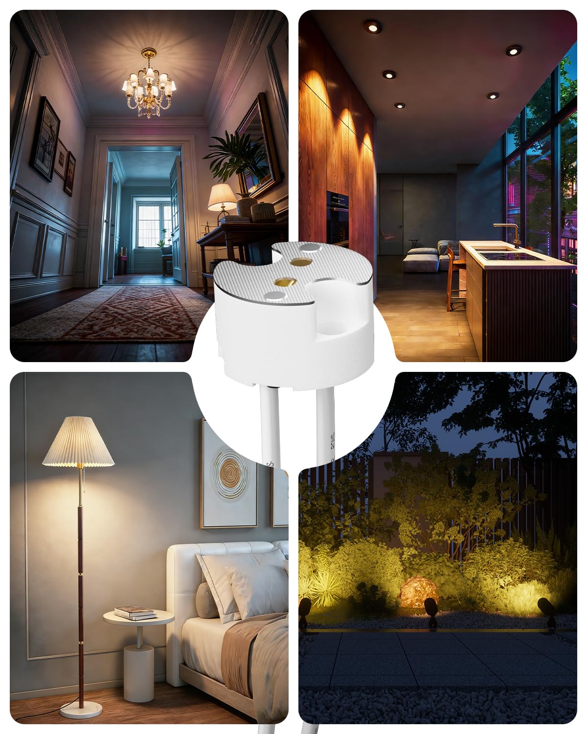Ceramic Bi-Pin Socket Adapter, Compatible with G4 GU5.3 G6.35 GY6.35 GX5.3 GZ4, MR16, MR11, and MR8 Light Bulbs - Pack of 12, 3.9" Cable