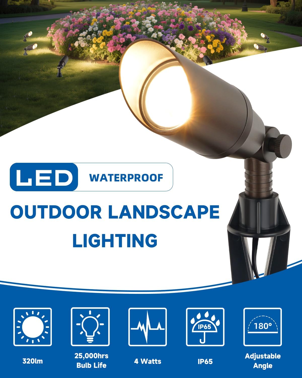 Outdoor Spot Lights for Yard 12V Wired Low Voltage Landscape Spotlights Aluminum Spot Lights with 4W MR16 LED Bulb Warm White, Waterproof Ip65 Spotlight Outdoor for Garden and Yard 4-Pack
