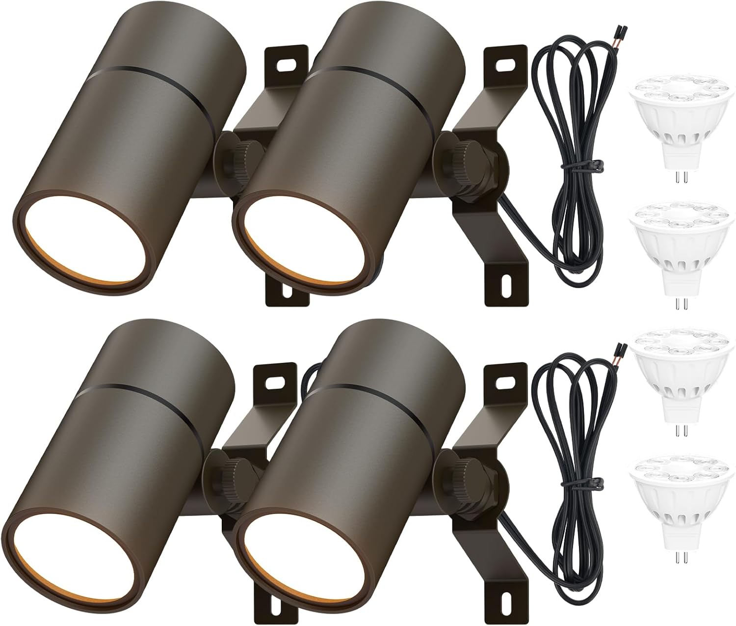 Landscape Down Lighting Low Voltage Spot Lights Outdoor LED Wall Mounted Low Voltage Tree Lights Cast Aluminum Free 5W MR16 LED Bulb Stainless Steel Mounting Bracket 2-Count