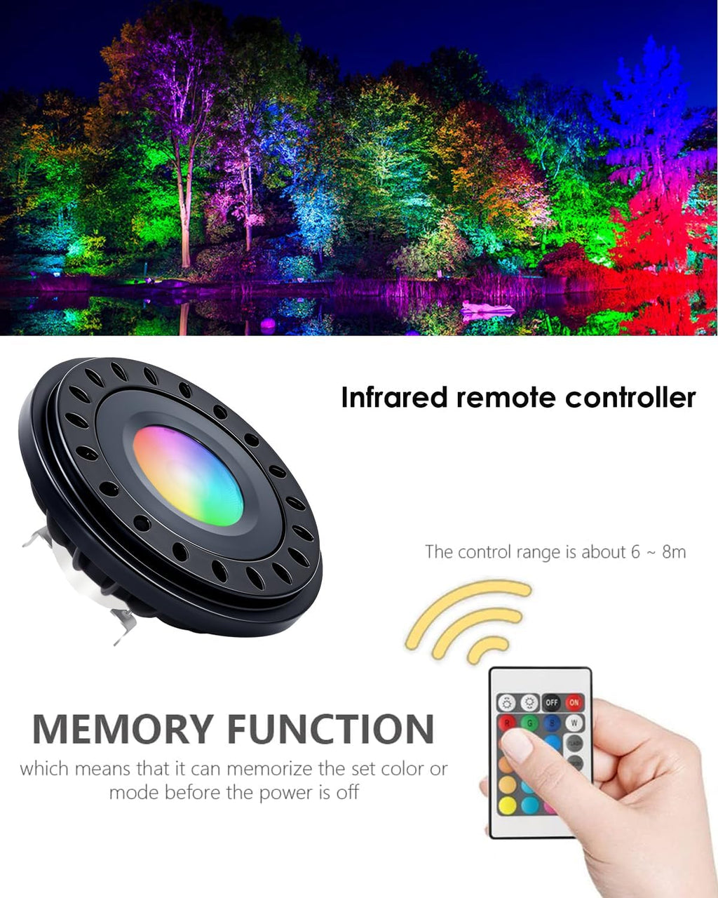 PAR36 LED Landscape Bulb 12V 7W Color Changing PAR36 LED Bulb Aluminum Body 12V-24V Ac/Dc 600lm G53 Base Spotlight Warm White+15 RGB Colors for Outdoor Landscape Lighting 2-Count