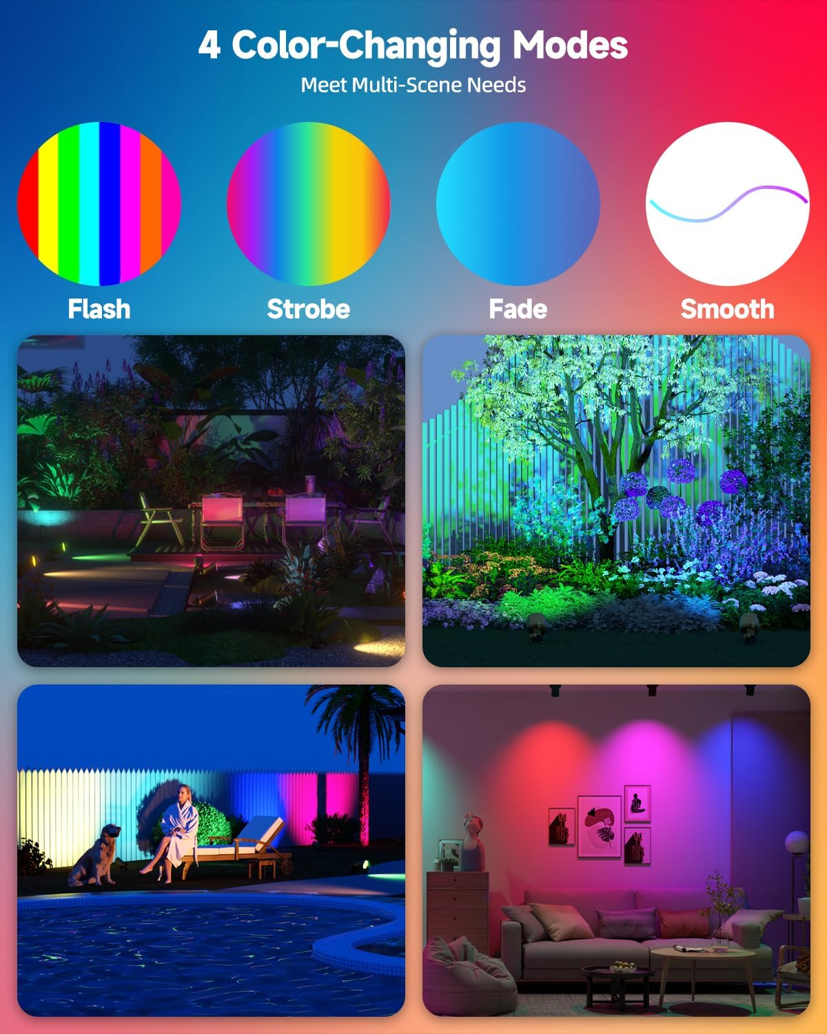 MR16 LED Bulb Color Changing 4W MR16 Color Changing LED Bulbs 12V Gu5.3 Bi-Pin Base Warm White+15 Multi Colors for Landscape Lighting (6 Bulbs and 2 Remotes)
