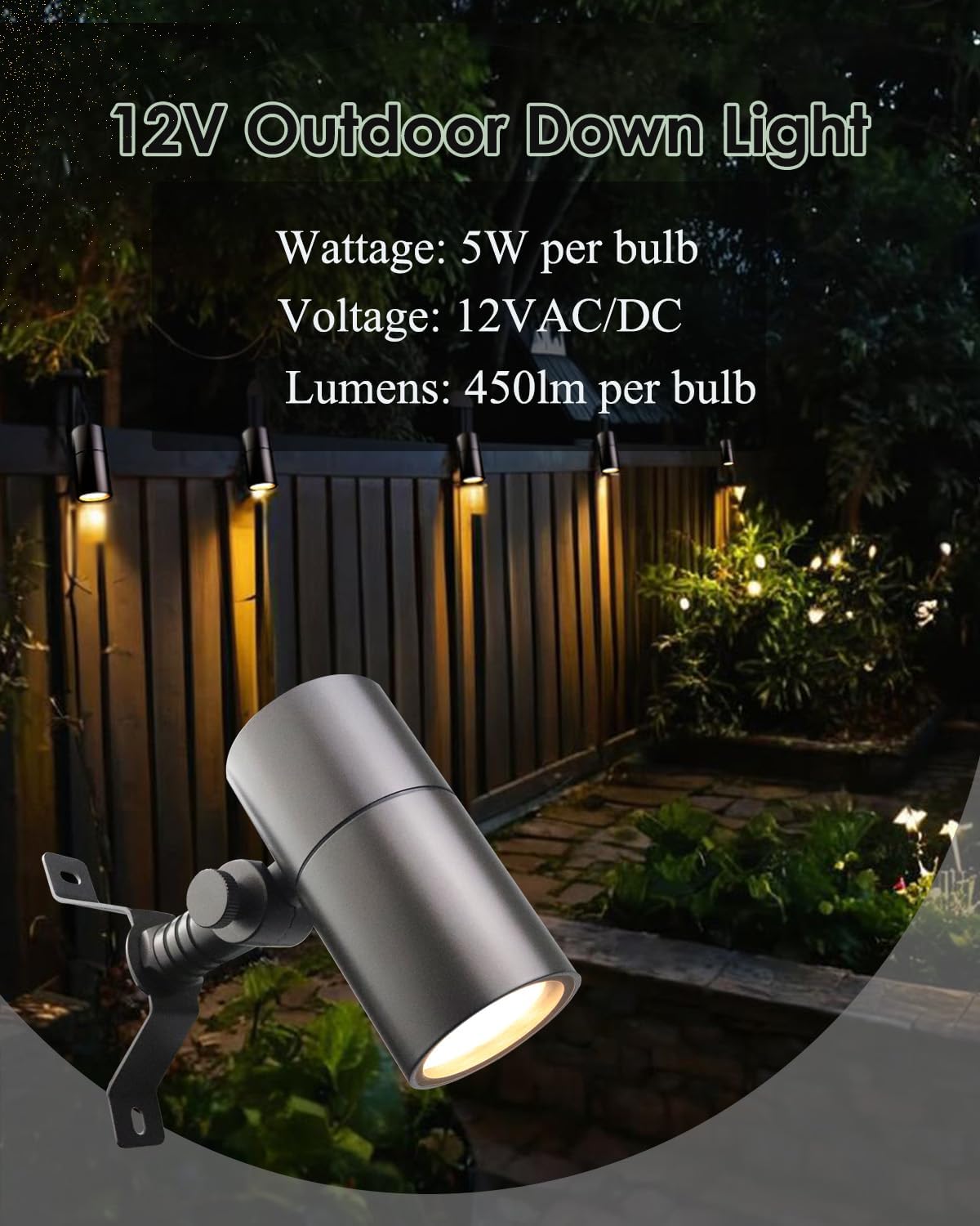 Landscape Down Lighting Low Voltage Spot Lights Outdoor LED Wall Mounted Low Voltage Tree Lights Cast Aluminum Free 5W MR16 LED Bulb Stainless Steel Mounting Bracket 2-Count