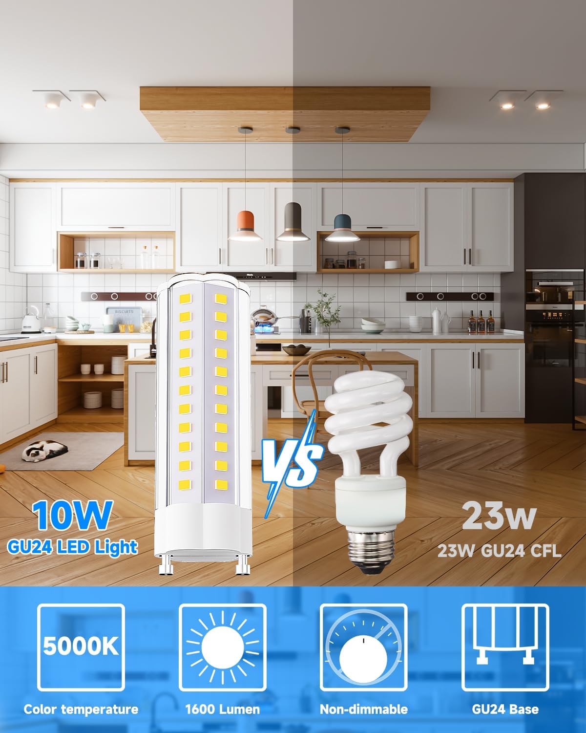 GU24 LED Bulb 5000K Daylight T2 Mls18guww GU24 LED Light Bulb 1600lm 120V Replace CFL Twist-in 2 Prong 18W 23W Fluorescent Light 100W Incandescent Replacement 4-Count