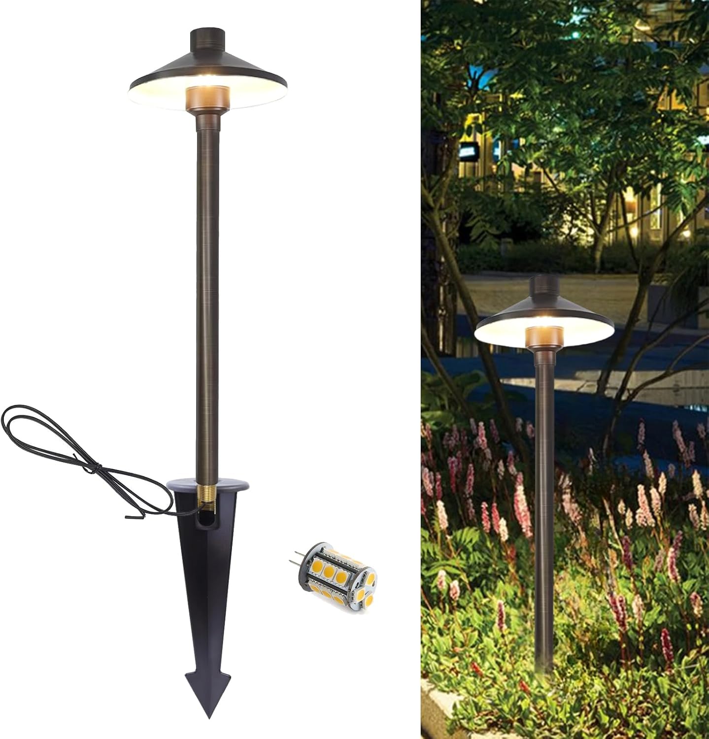 Low Voltage Landscape Path Lights, Aluminum Pathway Area Light, Replaceable 3W Warm White G4 LED Bulb, Extended Pole and Stake Included for Low Voltage Landscape Lighting, 2-Pack