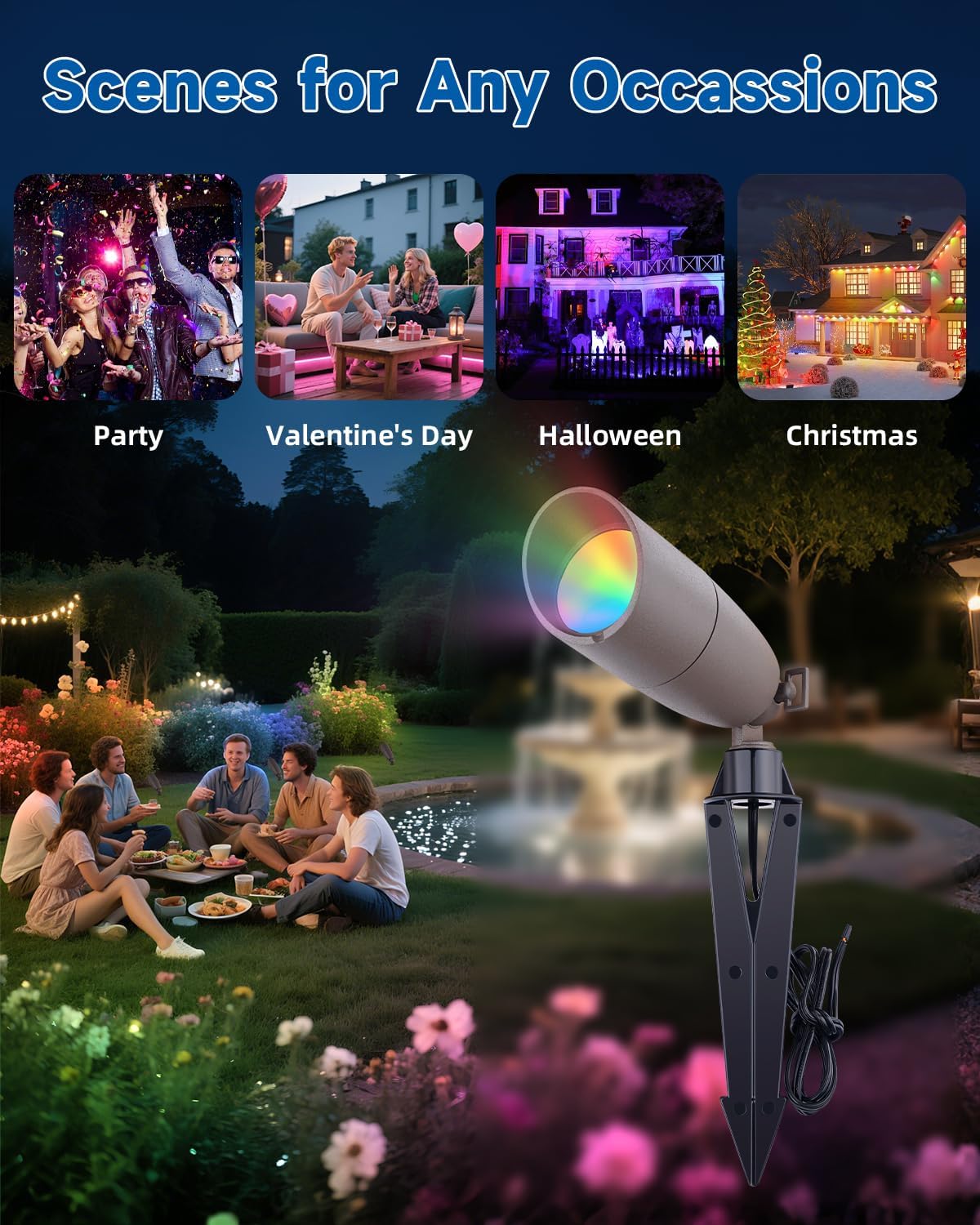 Landscape Spotlights Color Changing: 12V Low Voltage Spot Lights with 4W RGBW MR16 LED Bulb – Ideal for Landscape Spot Lights, Christmas Lighting & Decorative Setups