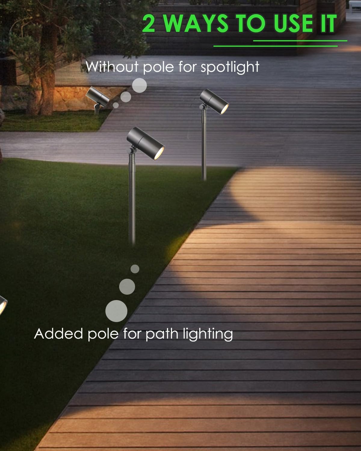 Low Voltage Landscape Path Light Kits Lights Paths and Garden Bed, Also be Used for Uplights Light up Walls and Trees, Cast Aluminum Body Free 5W 12V MR16 LED Bulb and ABS Stake 2-Pack