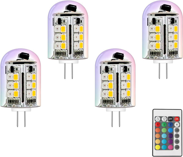 G4 LED Bulb 12V, T3 G4 Color Changing LED Bulbs, 12V 24V 3W RGB Bi-Pin Lights Warm White+15 Multi Colors for Low Voltage Landscape Light (4 Bulbs, 1 Remote)