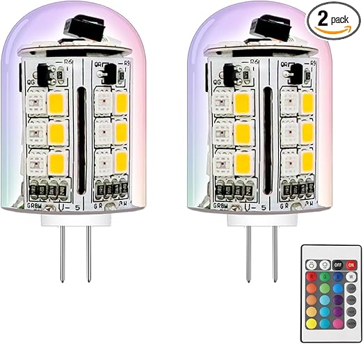 G4 LED Bulb 12V, T3 G4 Color Changing LED Bulbs, 12V 24V 3W RGB Bi-Pin Lights Warm White+15 Multi Colors for Low Voltage Landscape Light (4 Bulbs, 1 Remote)