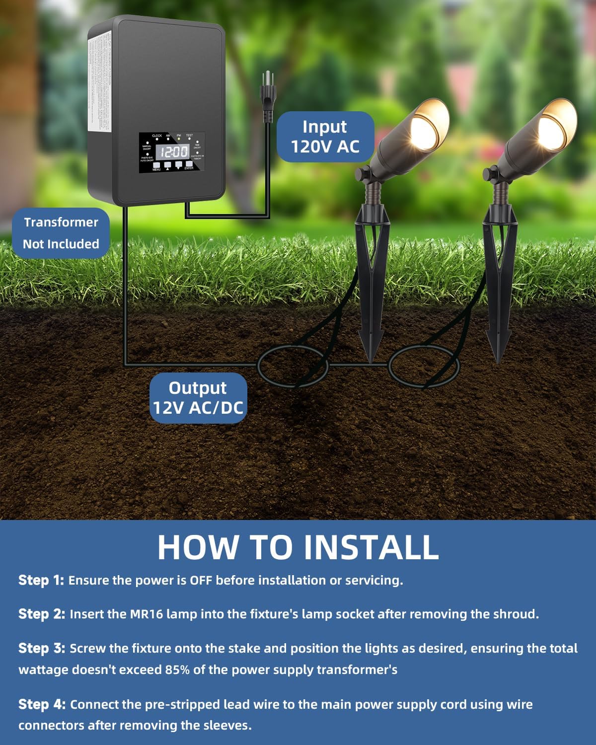 Outdoor Spot Lights for Yard 12V Wired Low Voltage Landscape Spotlights Aluminum Spot Lights with 4W MR16 LED Bulb Warm White, Waterproof Ip65 Spotlight Outdoor for Garden and Yard 4-Pack
