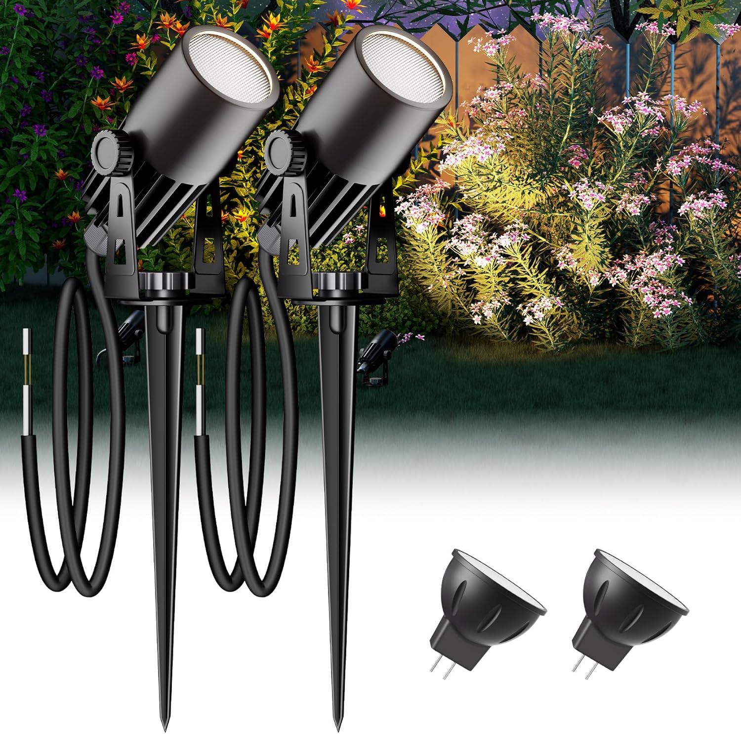 Outdoor Mini Spotlights, MR11 LED Bulb 12V Low Voltage Landscape Spotlight 2W 200lm, 2700K Warm White IP65 Waterproof Aluminum Light Fixture, 1 1/4" Short Head 4-Count
