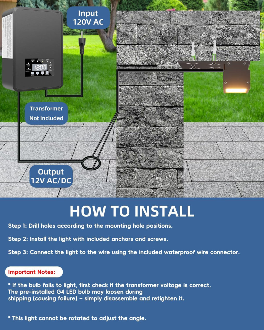 4-Inch Retaining Wall Lights Hardscape Lighting 12V Outdoor Step Lights with Replaceable G4 LED Bulb Warm White 3W 300lm IP65 Waterproof Die-Cast Aluminum Housing 2-Pack