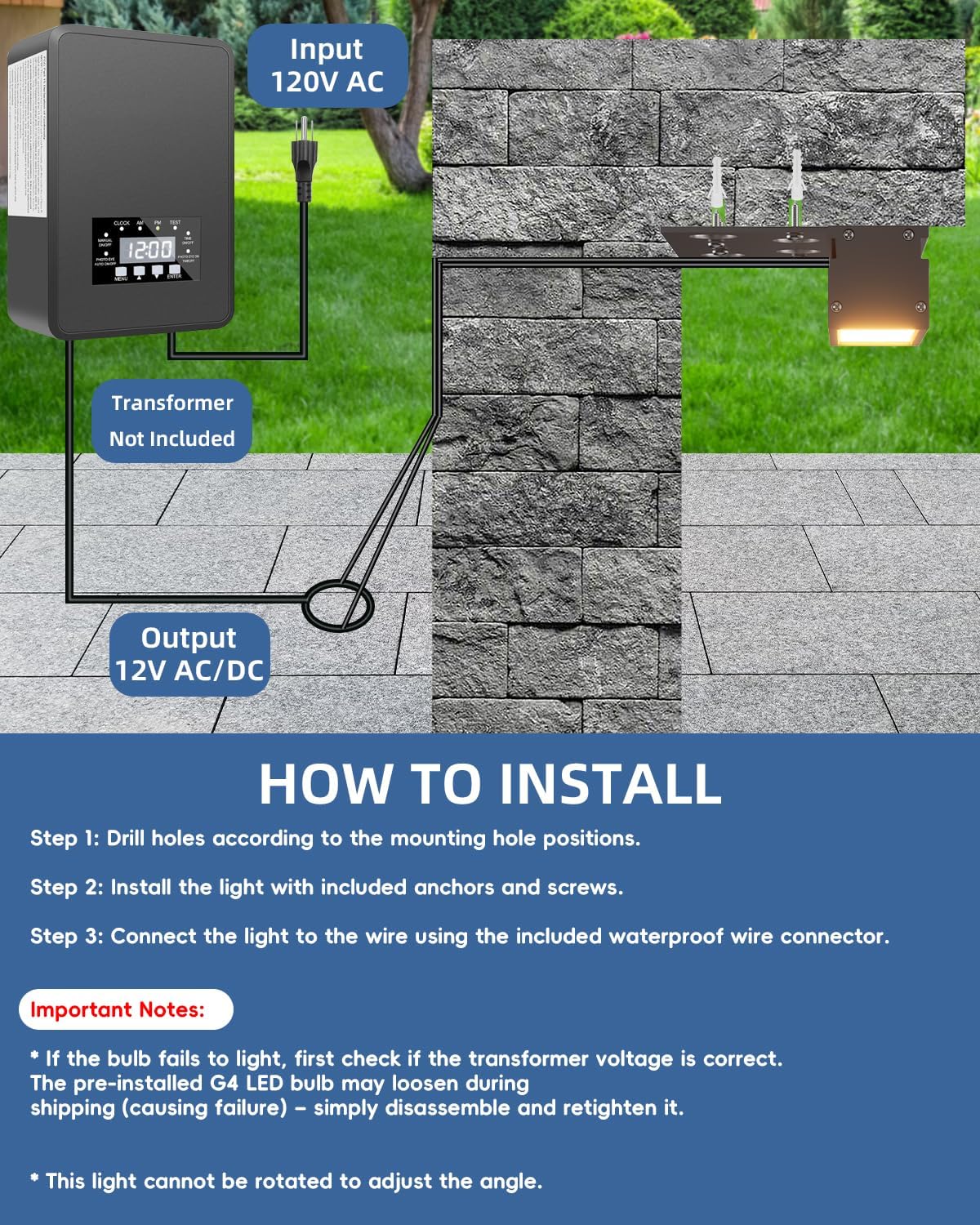 4-Inch Retaining Wall Lights Hardscape Lighting 12V Outdoor Step Lights with Replaceable G4 LED Bulb Warm White 3W 300lm IP65 Waterproof Die-Cast Aluminum Housing 2-Pack