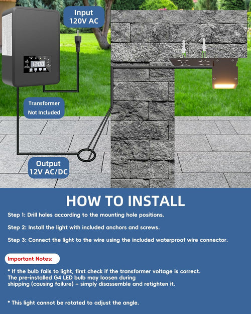 4-Inch Retaining Wall Lights Hardscape Lighting 12V Outdoor Step Lights with Replaceable G4 LED Bulb Warm White 3W 300lm IP65 Waterproof Die-Cast Aluminum Housing 2-Pack