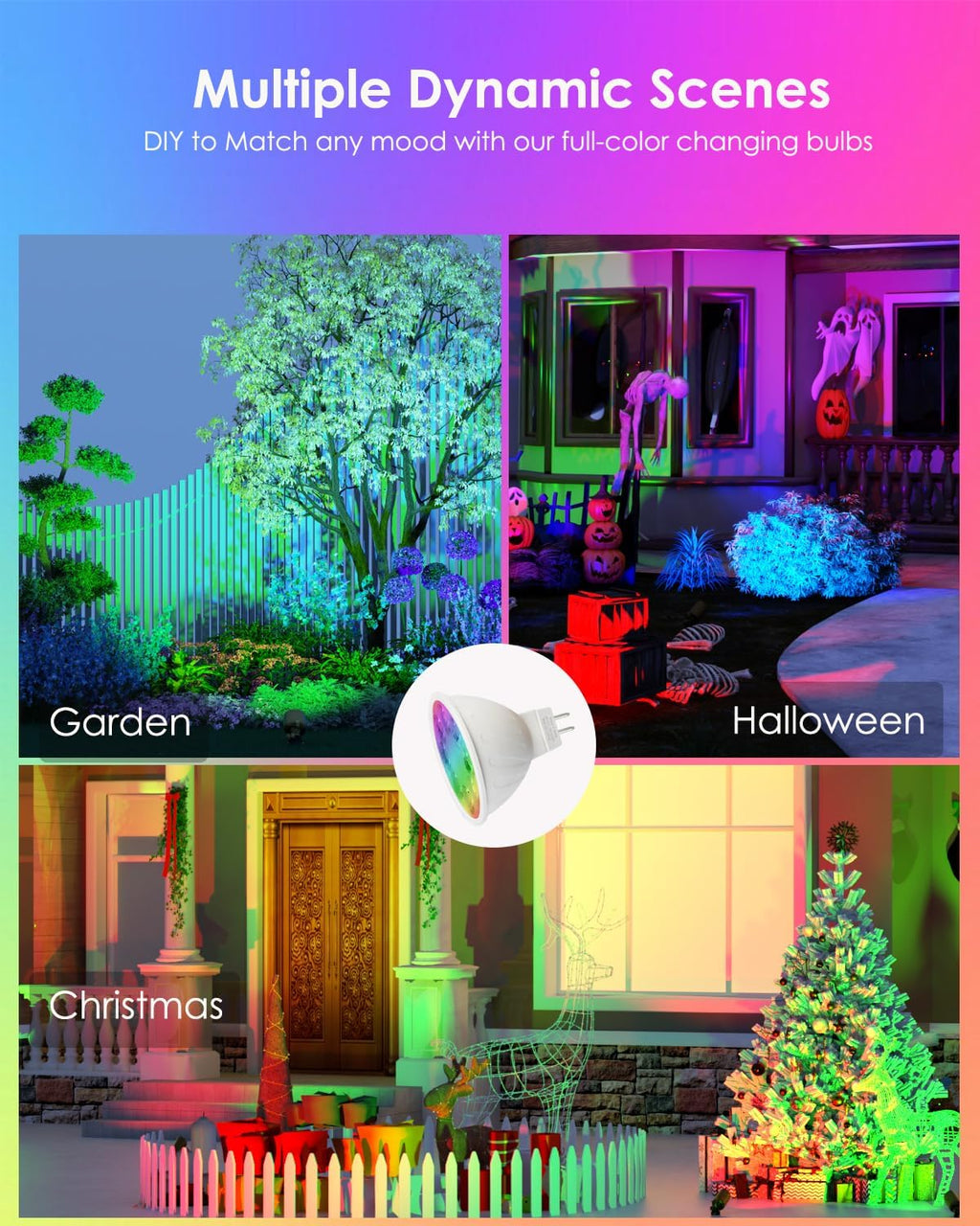 MR16 LED Bulb Color Changing MR16 Smart LED Bulb Wifi Color Changing Light Outdoor Compatible With Alexa Google Assistant, 16 Million Colors Rgbcw, 2.4Ghz Wifi & Bluetooth, Music Sync,4-Pack