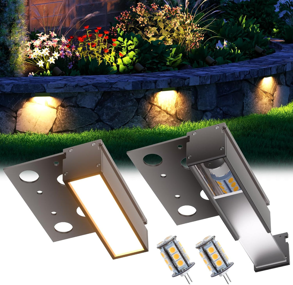 4-Inch Retaining Wall Lights Hardscape Lighting 12V Outdoor Step Lights with Replaceable G4 LED Bulb Warm White 3W 300lm IP65 Waterproof Die-Cast Aluminum Housing 2-Pack