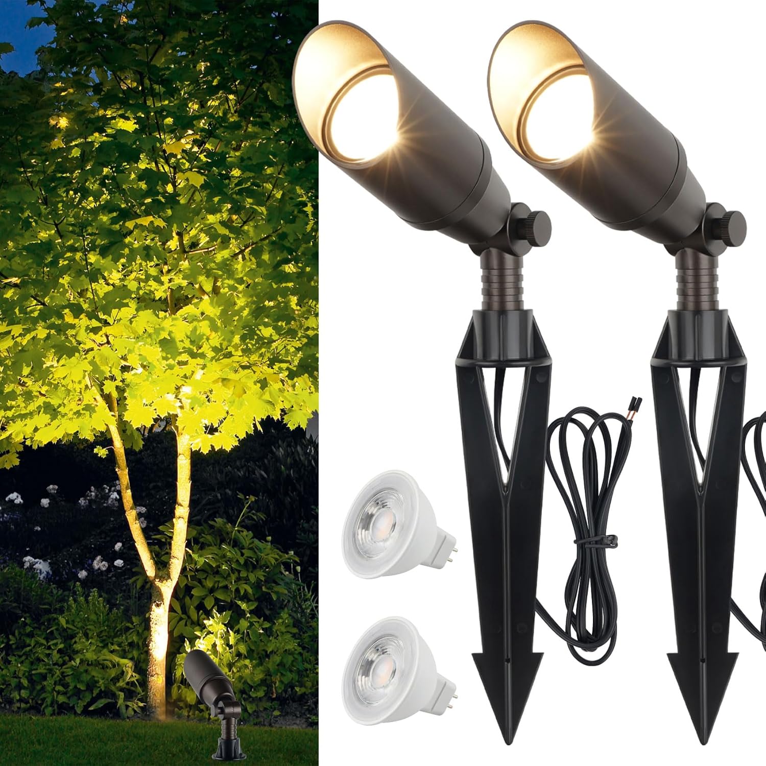 Outdoor Spot Lights for Yard 12V Wired Low Voltage Landscape Spotlights Aluminum Spot Lights with 4W MR16 LED Bulb Warm White, Waterproof Ip65 Spotlight Outdoor for Garden and Yard 4-Pack