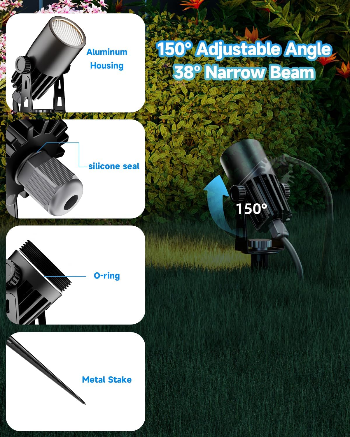 Outdoor Mini Spotlights, MR11 LED Bulb 12V Low Voltage Landscape Spotlight 2W 200lm, 2700K Warm White IP65 Waterproof Aluminum Light Fixture, 1 1/4" Short Head 4-Count