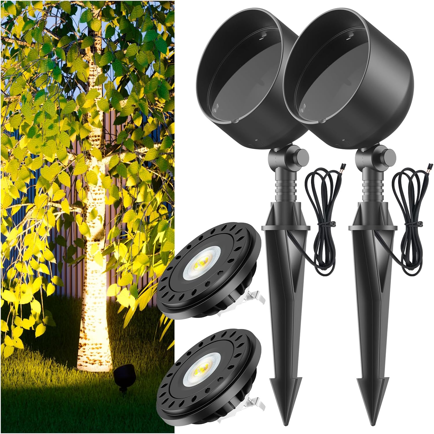PAR36 LED Low Voltage Outdoor Spotlight, Replaceable G53 Base Bulb, IP65 Waterproof Low Voltage Spot Light Cast Aluminum, Outdoor Spotlights for Yard Garden,2700K 850lm,2-Pack