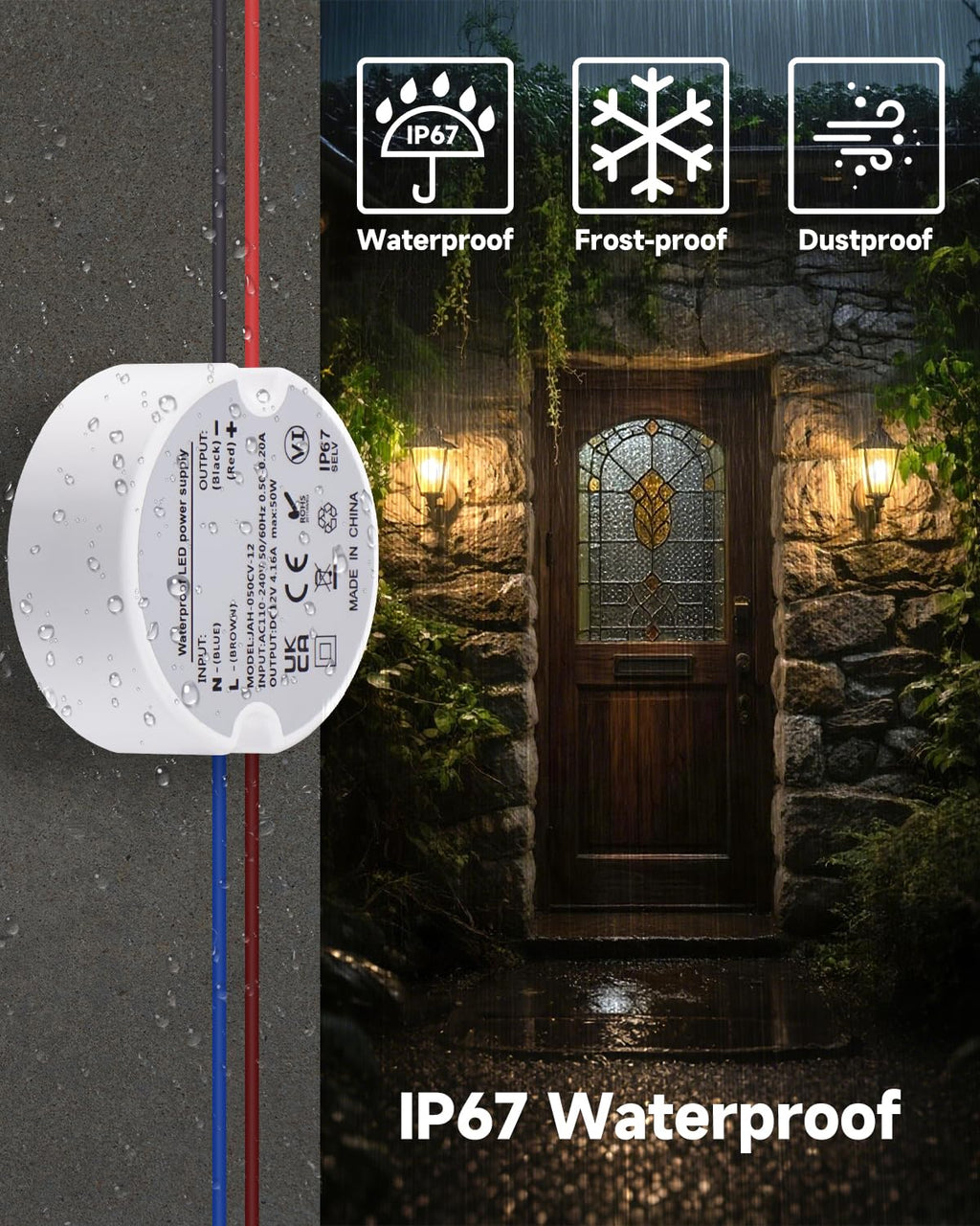 LED Driver 12V 50W, 240V to 12V Transformer IP67, 50W DC Power Supply Waterproof 4.16A for G4 MR16 Strip Lights Outdoor Lighting