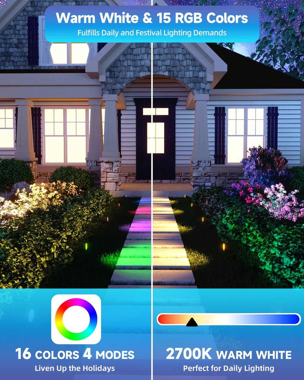 MR16 LED Bulb Color Changing 4W MR16 Color Changing LED Bulbs 12V Gu5.3 Bi-Pin Base Warm White+15 Multi Colors for Landscape Lighting (6 Bulbs and 2 Remotes)